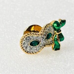 Vintage Swarovski Pin Green Crystal Mardi Gras Masquerade Mask